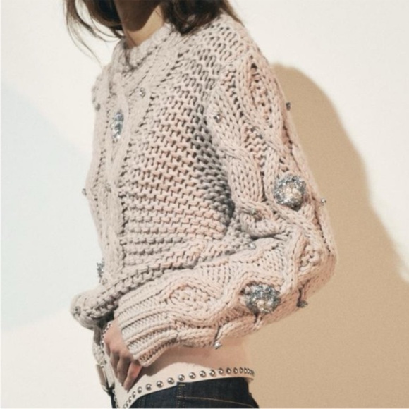 Zara NWT beaded rhinestone knit sweater 3920/188 - Picture 5 of 10